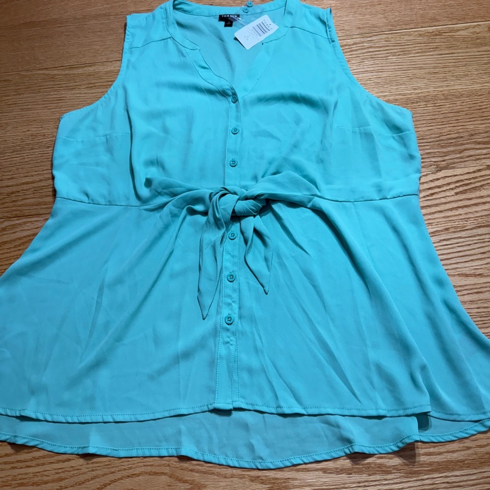 Torrid Light Green Sleeveless Blouse with Tie Waist